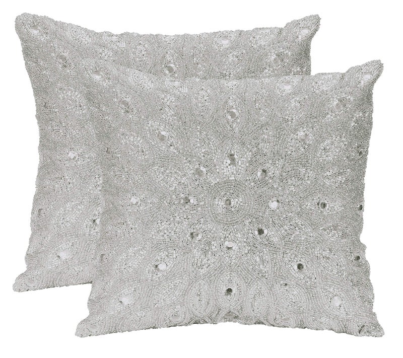 Light & Pro Lightnpro Luxury Silver Hand-Beaded Pillow Cover - 12x12 Inch, Exquisite Handmade Cushion for Sofa, Couch, and Bed - Elegant Home & Living Room DÃ©cor Accent - Cover Only (2 Pack) - Image 2